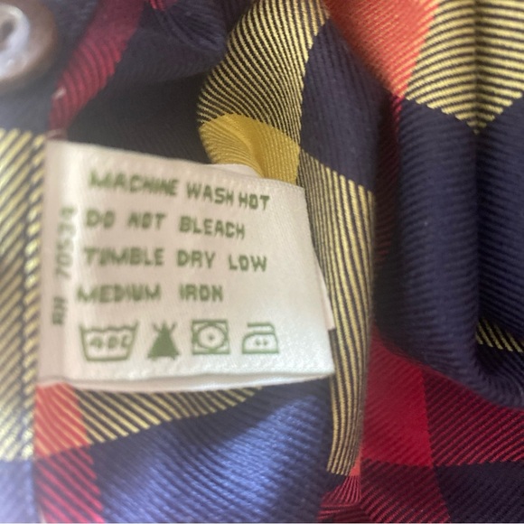 Orvis Men’s Large Plaid 100% Cotton Shirt Shades of Red Yellow Blue - Picture 4 of 5